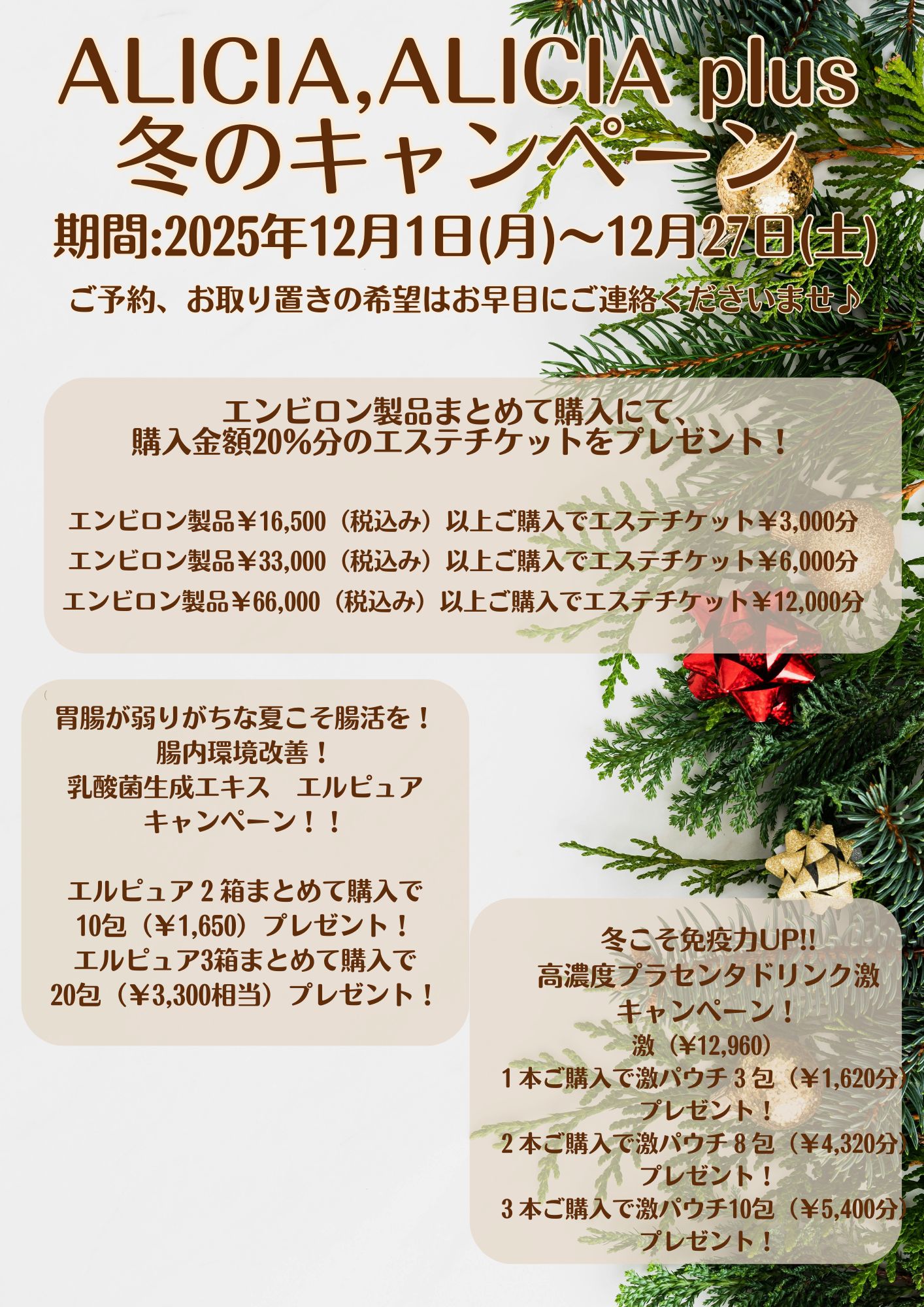 ALICIA冬のキャンペーン始まります♪